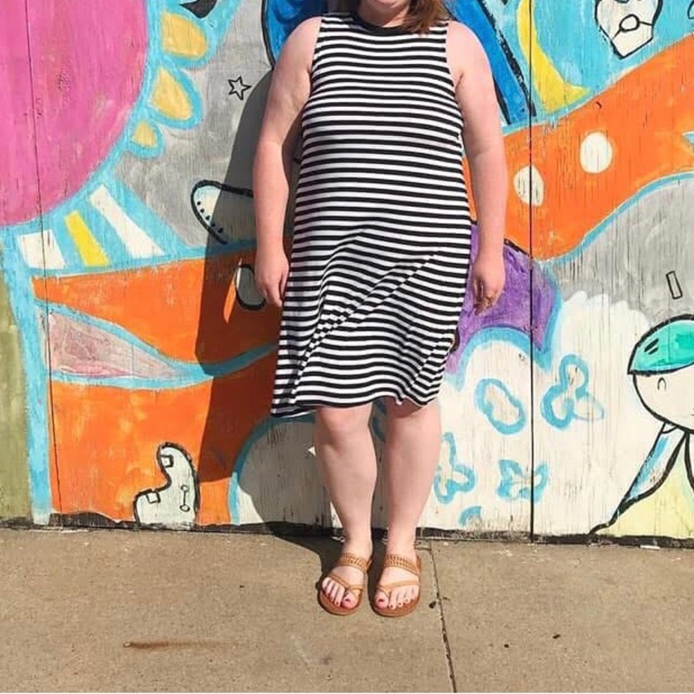 Time and Tru Black and White Striped Flowy Dress